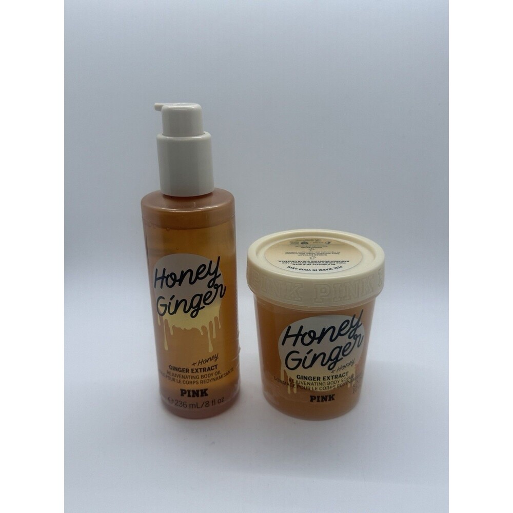 Victoria’s Secret PINK Honey Ginger Rejuvenating Body Oil/Scrub Set Of 2